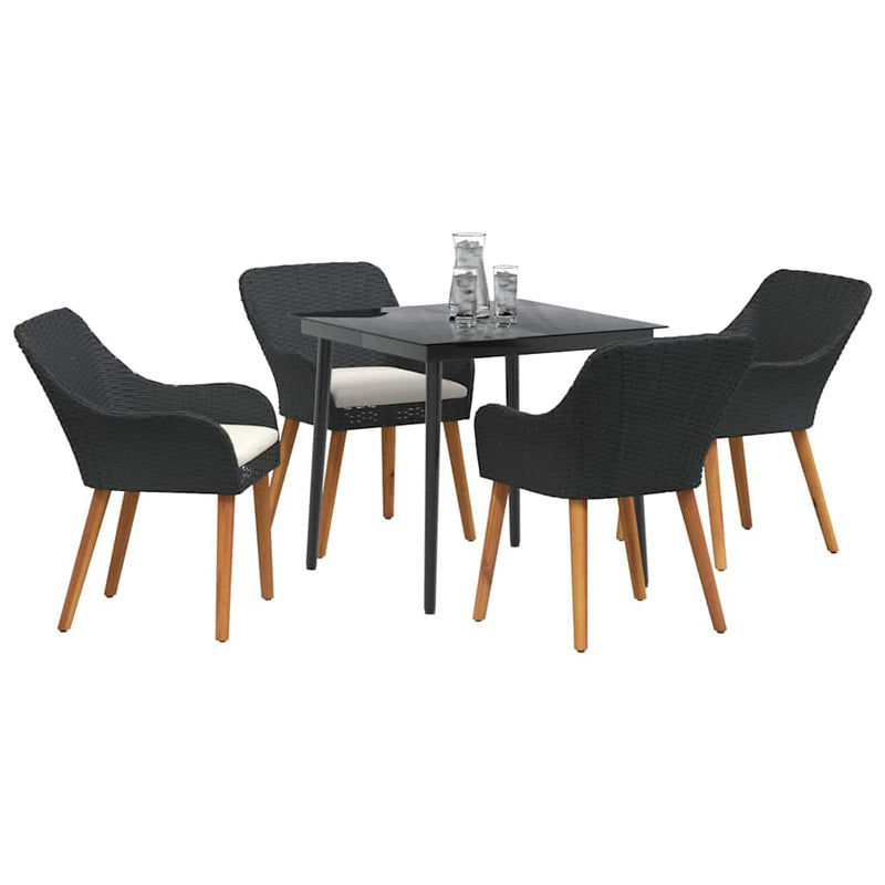 vidaXL Garden Dining Set with Cushion 5 pcs Black Poly Rattan
