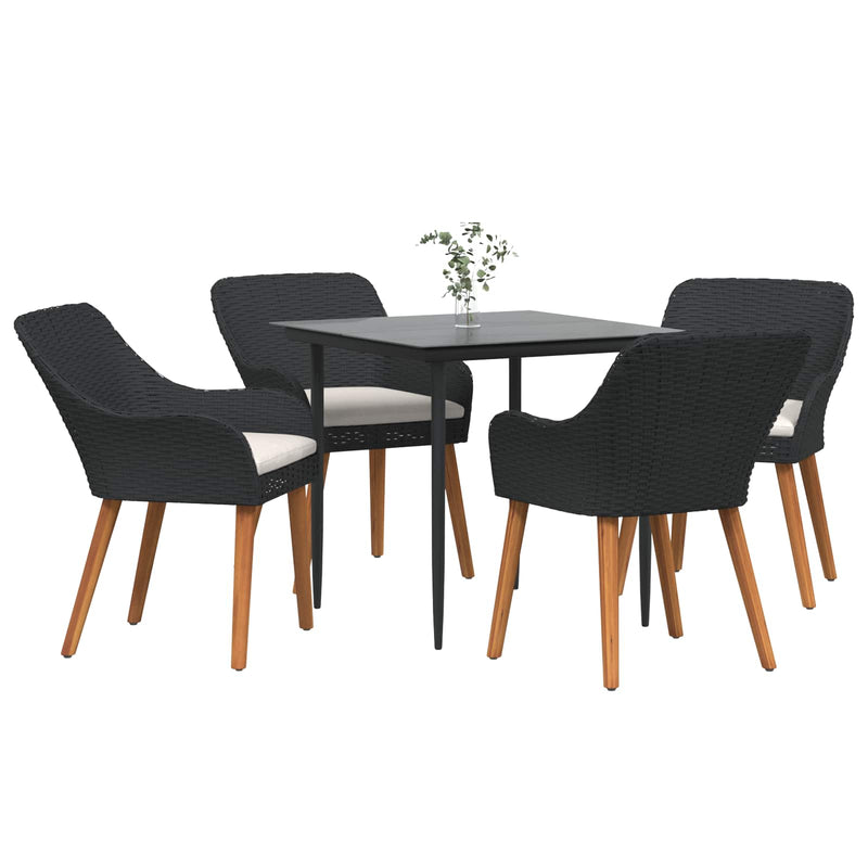 vidaXL Garden Dining Set with Cushion 5 pcs Black Poly Rattan