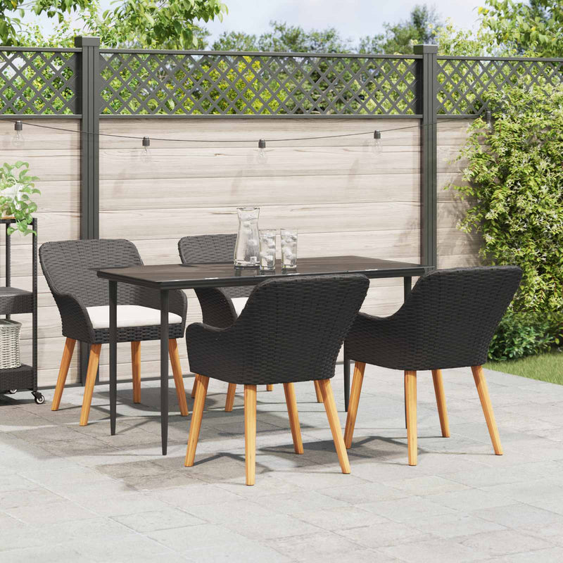 vidaXL Garden Dining Set with Cushion 5 pcs Black Poly Rattan