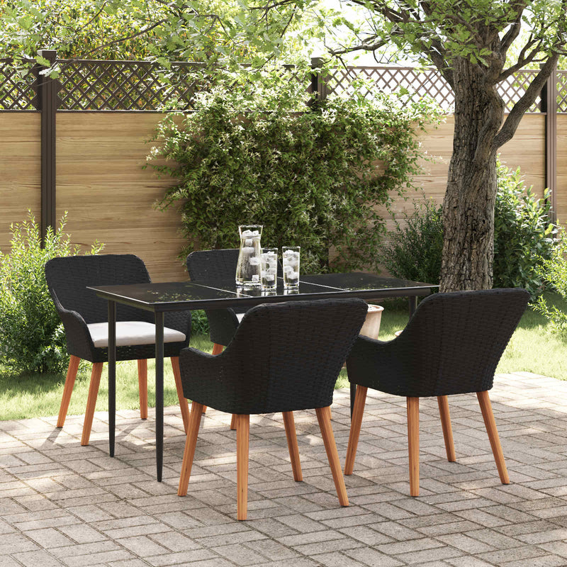 vidaXL Garden Dining Set with Cushion 5 pcs Black Poly Rattan