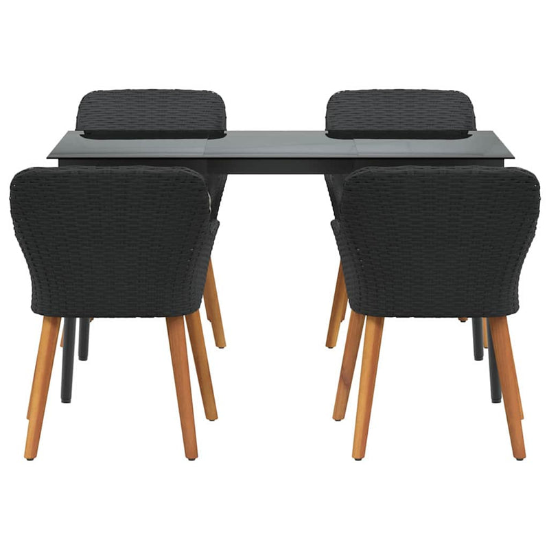 vidaXL Garden Dining Set with Cushion 5 pcs Black Poly Rattan