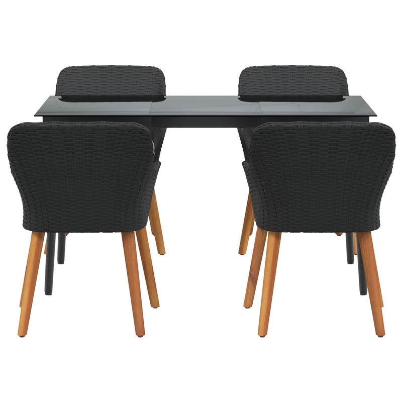 vidaXL Garden Dining Set with Cushion 5 pcs Black Poly Rattan