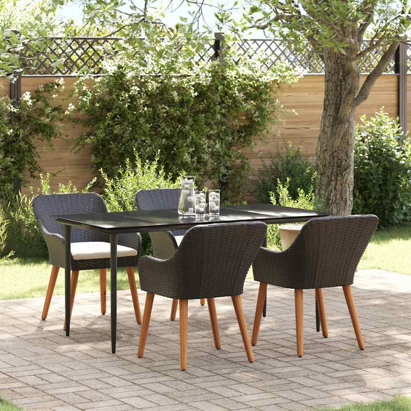 vidaXL Garden Dining Set with Cushion 5 pcs Black Poly Rattan