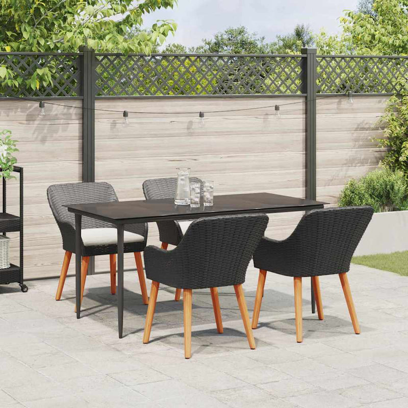 vidaXL Garden Dining Set with Cushion 5 pcs Black Poly Rattan