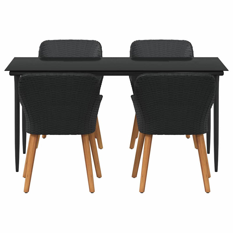 vidaXL Garden Dining Set with Cushion 5 pcs Black Poly Rattan