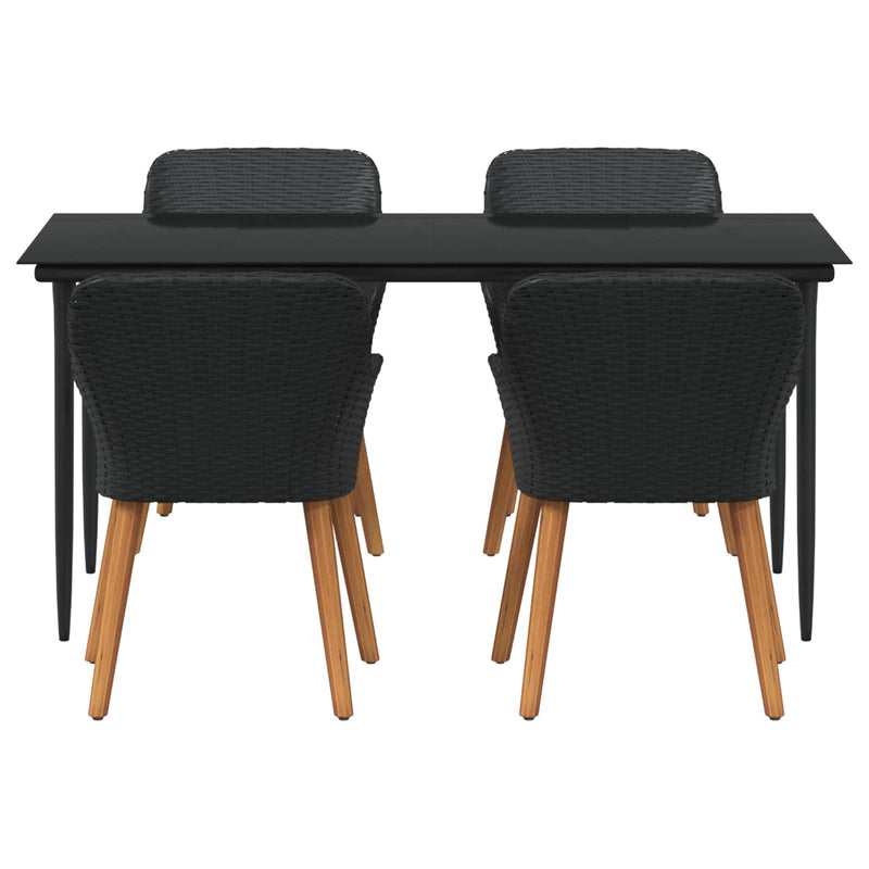 vidaXL Garden Dining Set with Cushion 5 pcs Black Poly Rattan