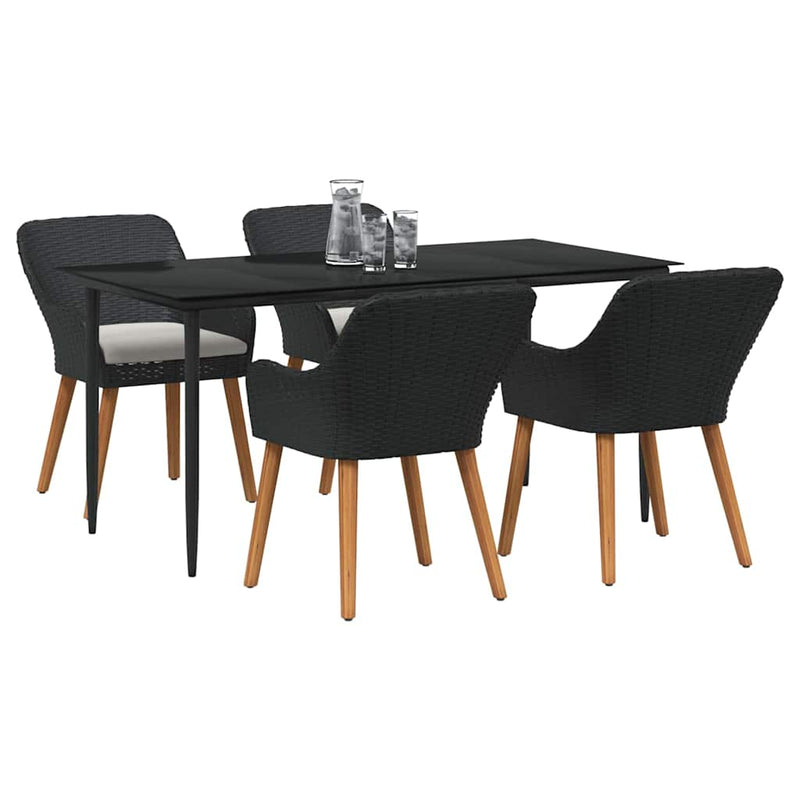vidaXL Garden Dining Set with Cushion 5 pcs Black Poly Rattan