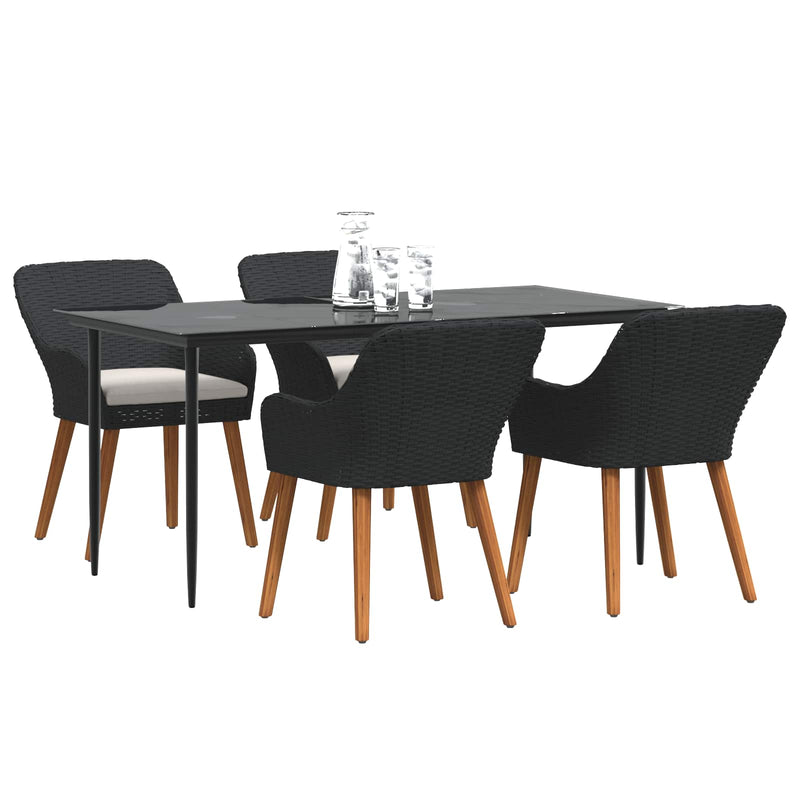 vidaXL Garden Dining Set with Cushion 5 pcs Black Poly Rattan