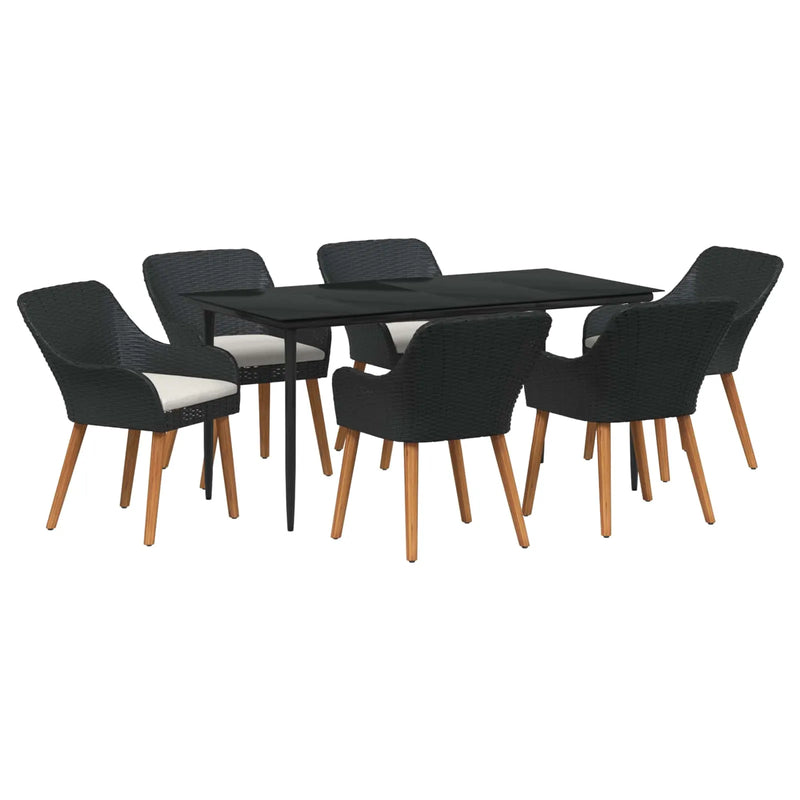 Garden Dining Set with Cushion 7 pcs Black Poly Rattan