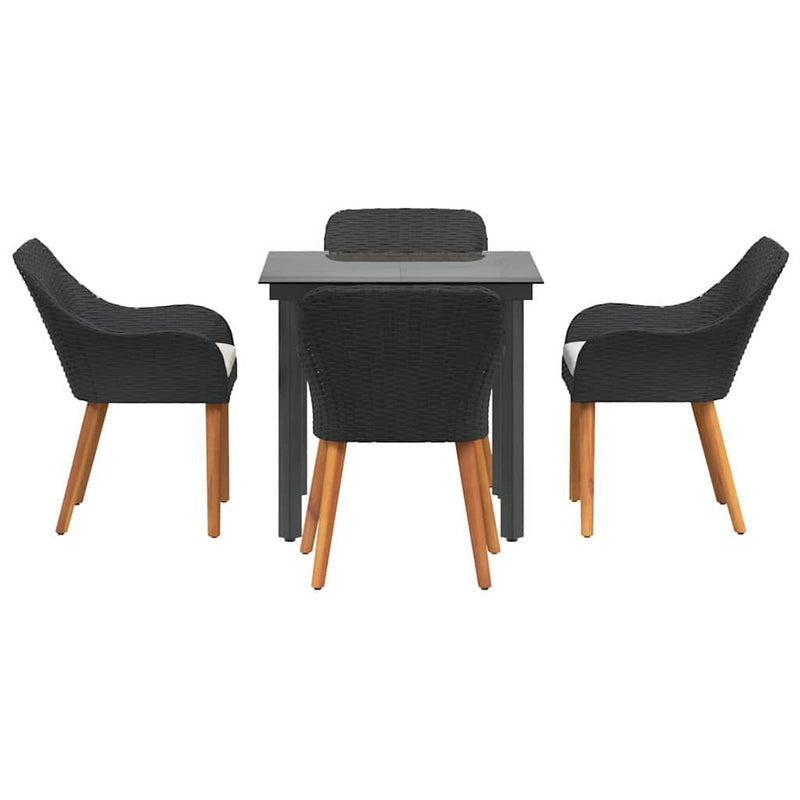 vidaXL Garden Dining Set with Cushion 5 pcs Black Poly Rattan