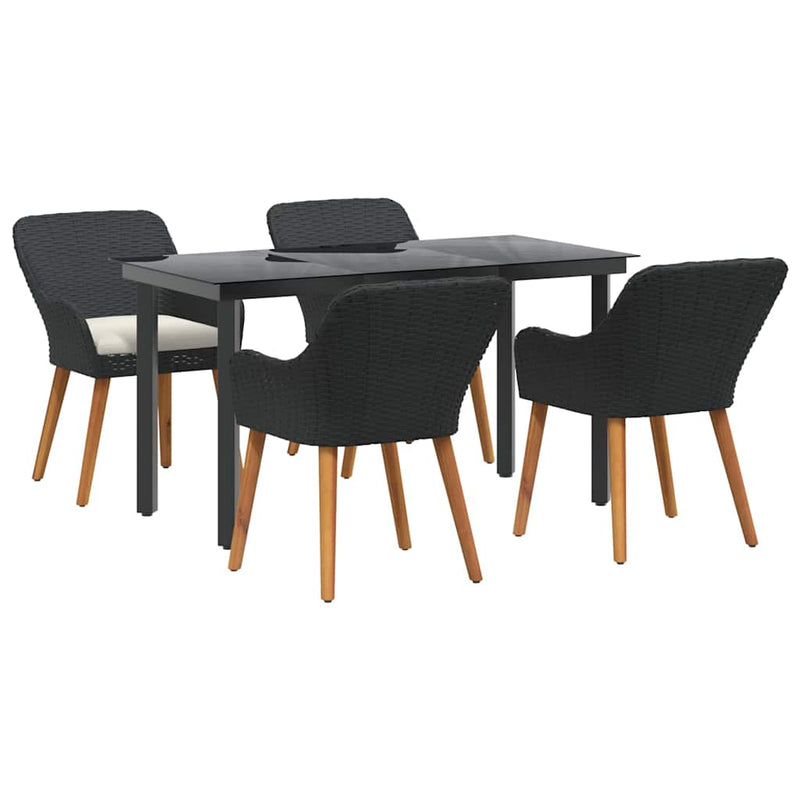 vidaXL Garden Dining Set with Cushion 5 pcs Black Poly Rattan