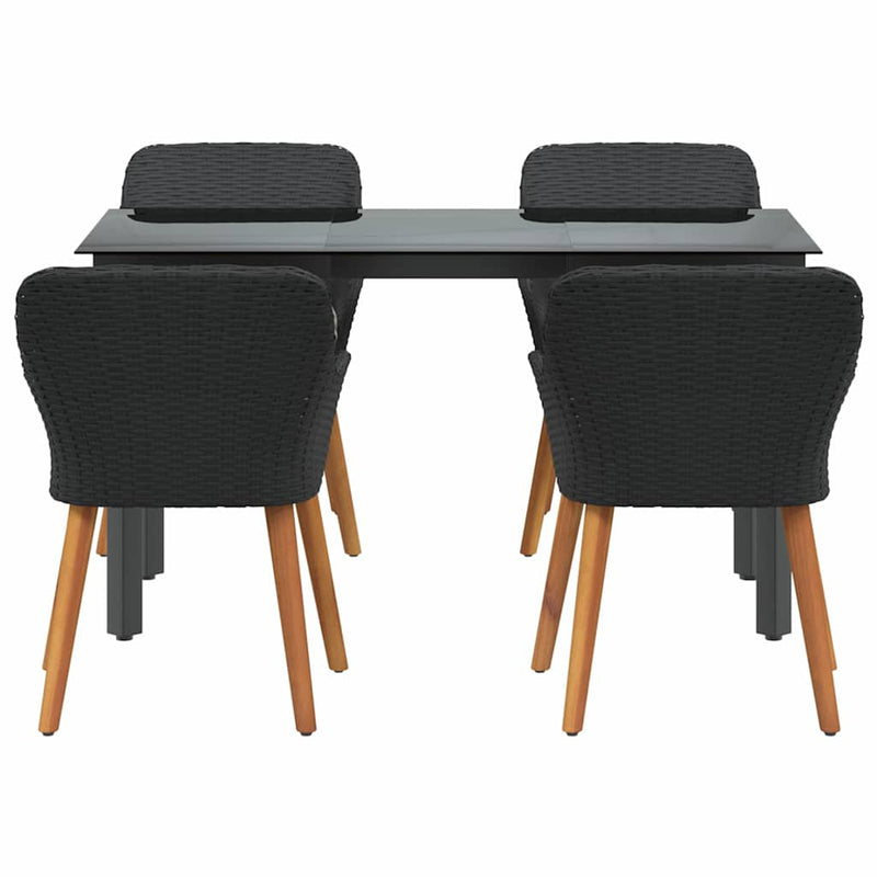 vidaXL Garden Dining Set with Cushion 5 pcs Black Poly Rattan