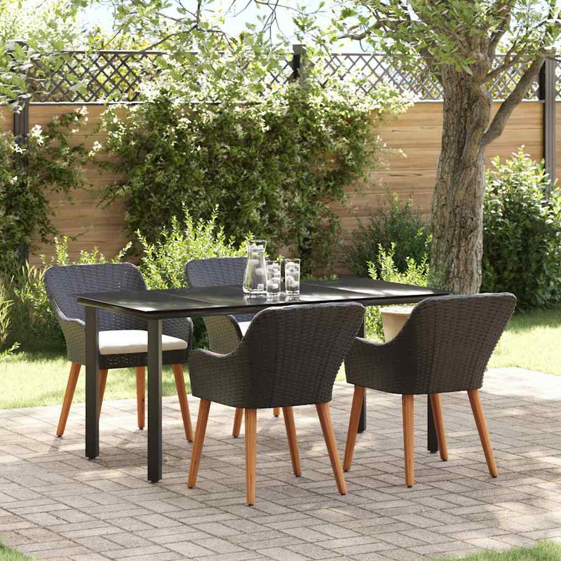 vidaXL Garden Dining Set with Cushion 5 pcs Black Poly Rattan