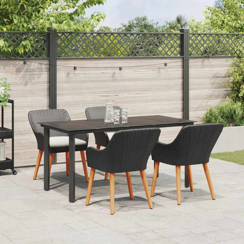 vidaXL Garden Dining Set with Cushion 5 pcs Black Poly Rattan