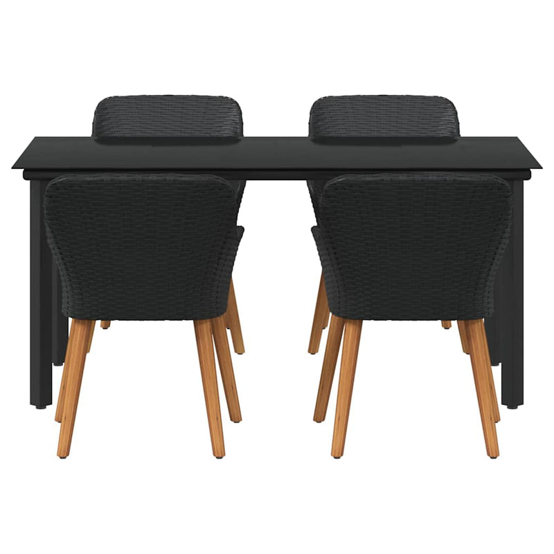 vidaXL Garden Dining Set with Cushion 5 pcs Black Poly Rattan