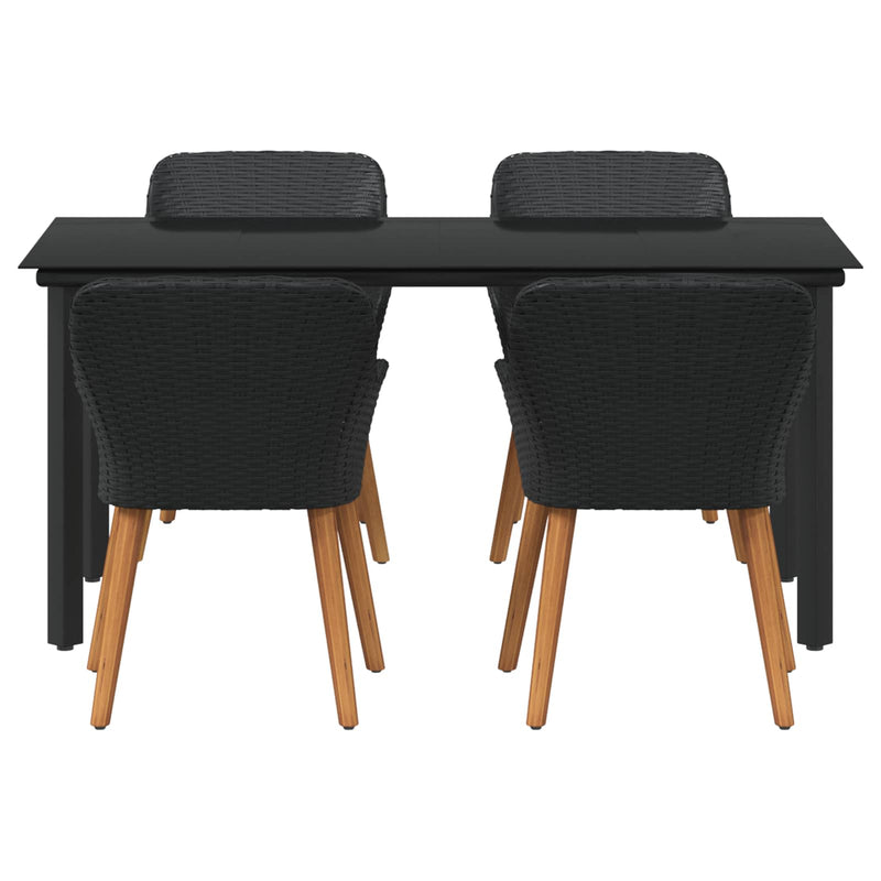 vidaXL Garden Dining Set with Cushion 5 pcs Black Poly Rattan