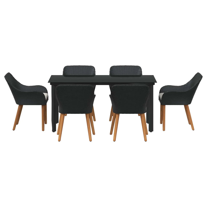 Garden Dining Set with Cushion 7 pcs Black Poly Rattan