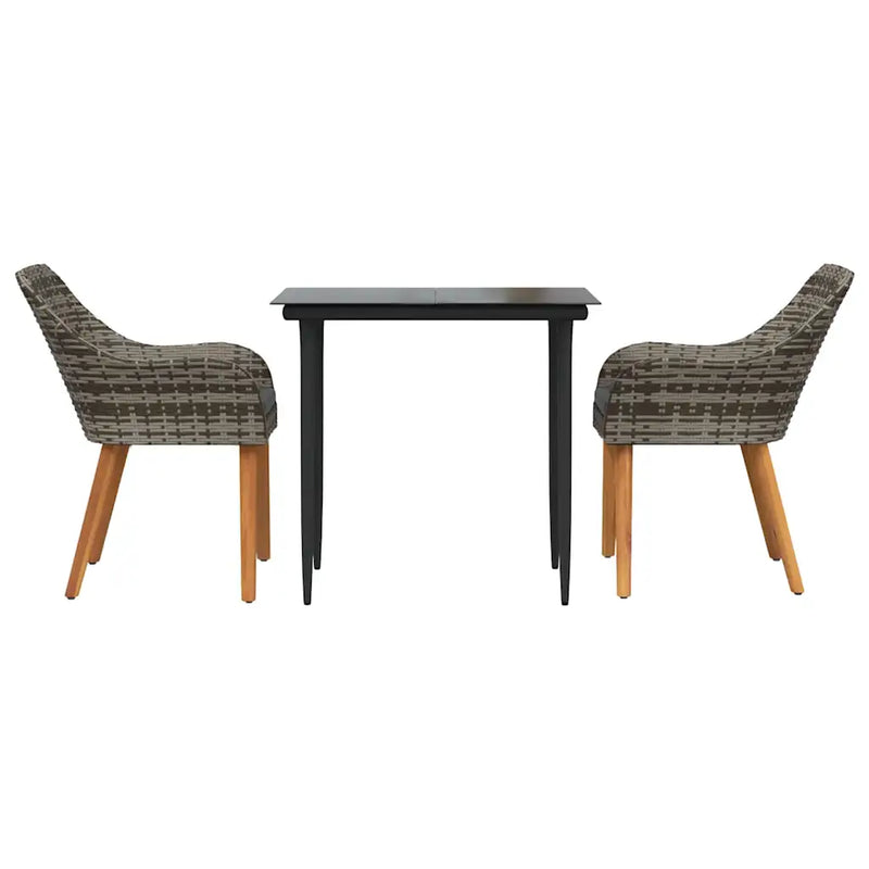 Garden Dining Set with Cushion 3 pcs Grey Poly Rattan