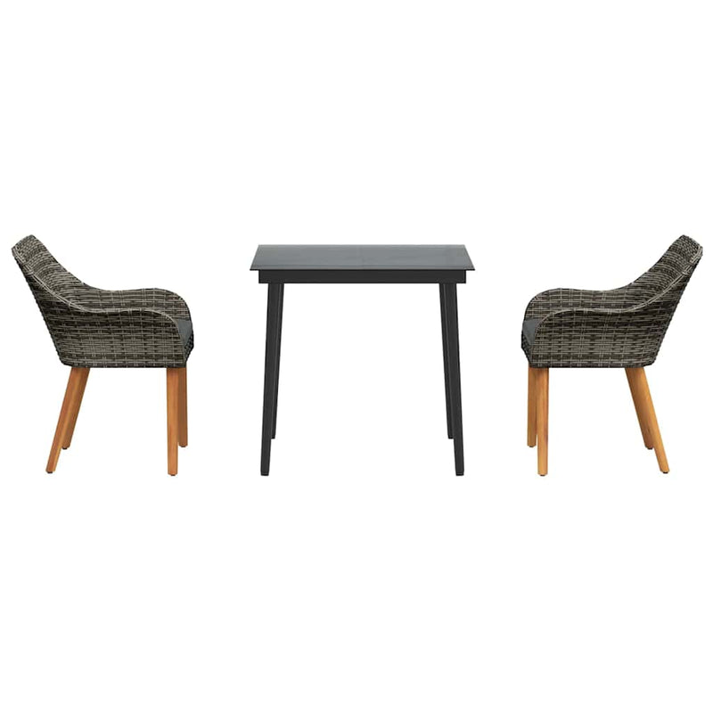 vidaXL Garden Dining Set with Cushion 3 pcs Grey Poly Rattan