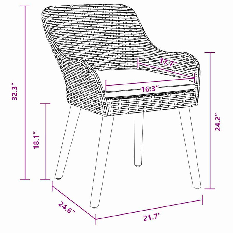 vidaXL Garden Dining Set with Cushion 3 pcs Grey Poly Rattan
