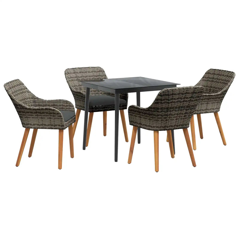Garden Dining Set with Cushion 5 pcs Grey Poly Rattan
