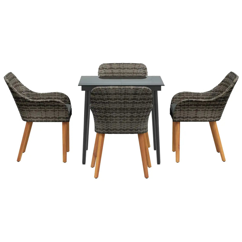 Garden Dining Set with Cushion 5 pcs Grey Poly Rattan