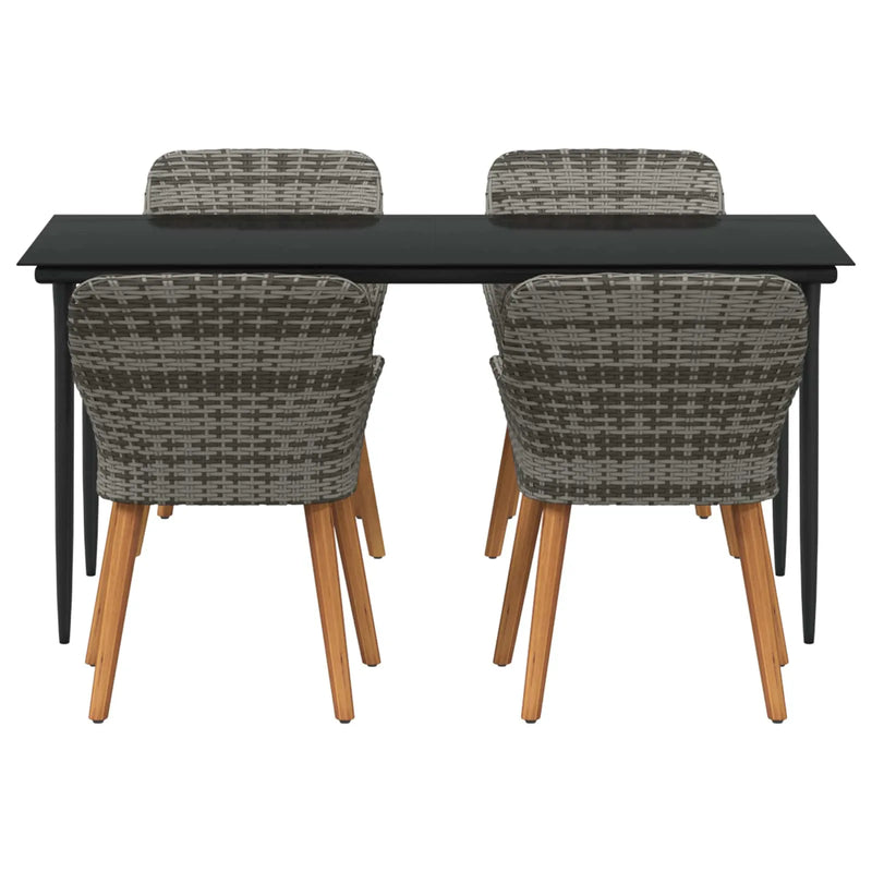 Garden Dining Set with Cushion 5 pcs Grey Poly Rattan