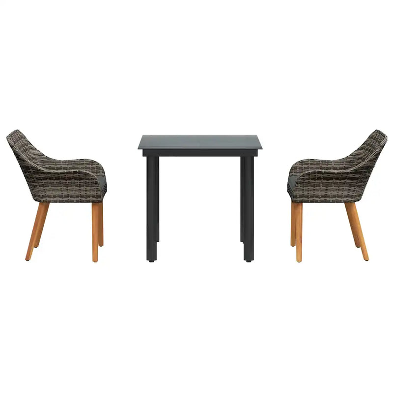 Garden Dining Set with Cushion 3 pcs Grey Poly Rattan