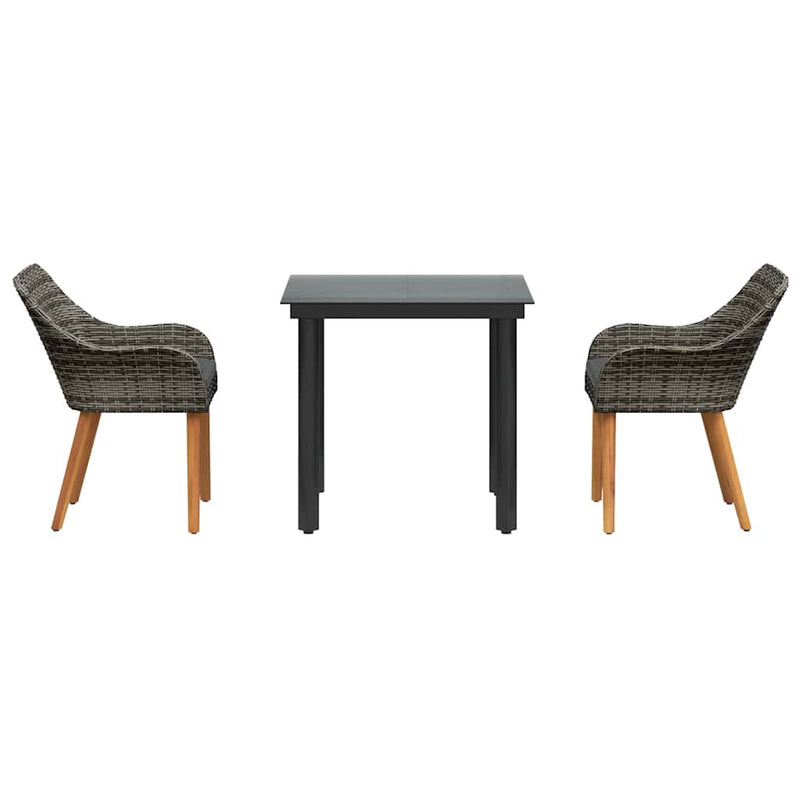 vidaXL Garden Dining Set with Cushion 3 pcs Grey Poly Rattan