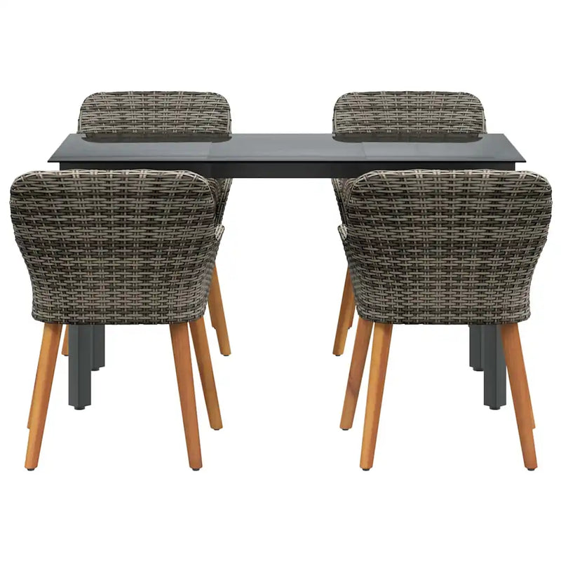 Garden Dining Set with Cushion 5 pcs Grey Poly Rattan