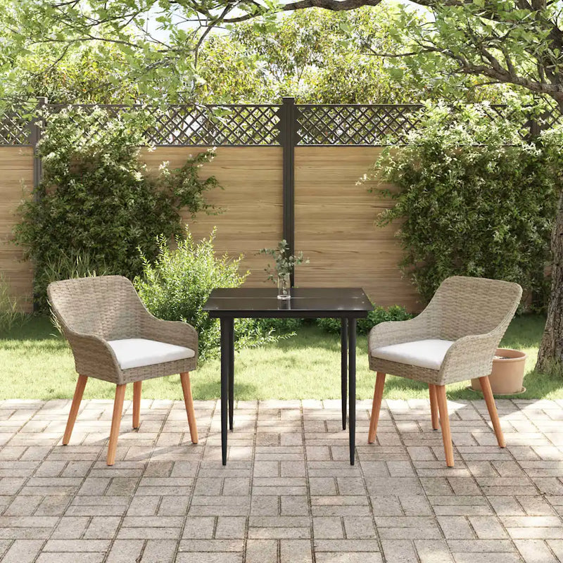 Garden Dining Set with Cushion 3 pcs Beige Poly Rattan