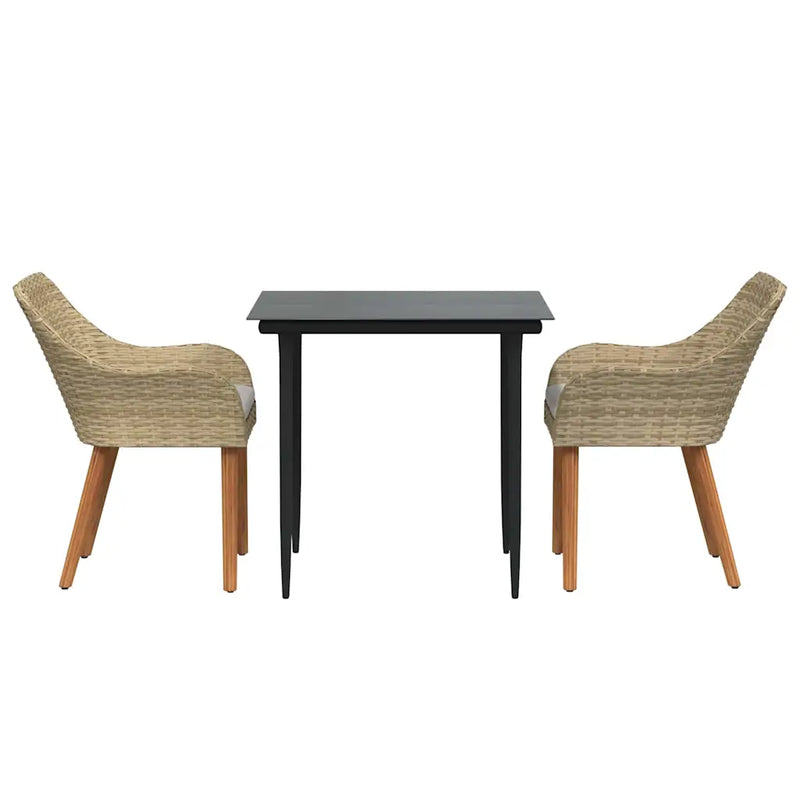 Garden Dining Set with Cushion 3 pcs Beige Poly Rattan