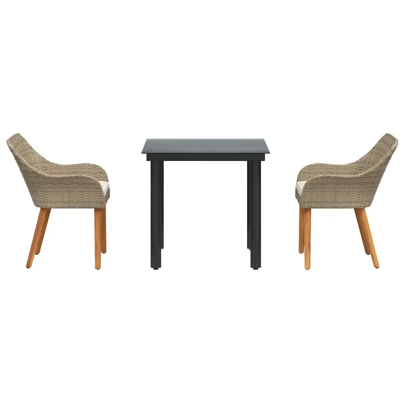 Garden Dining Set with Cushion 3 pcs Beige Poly Rattan