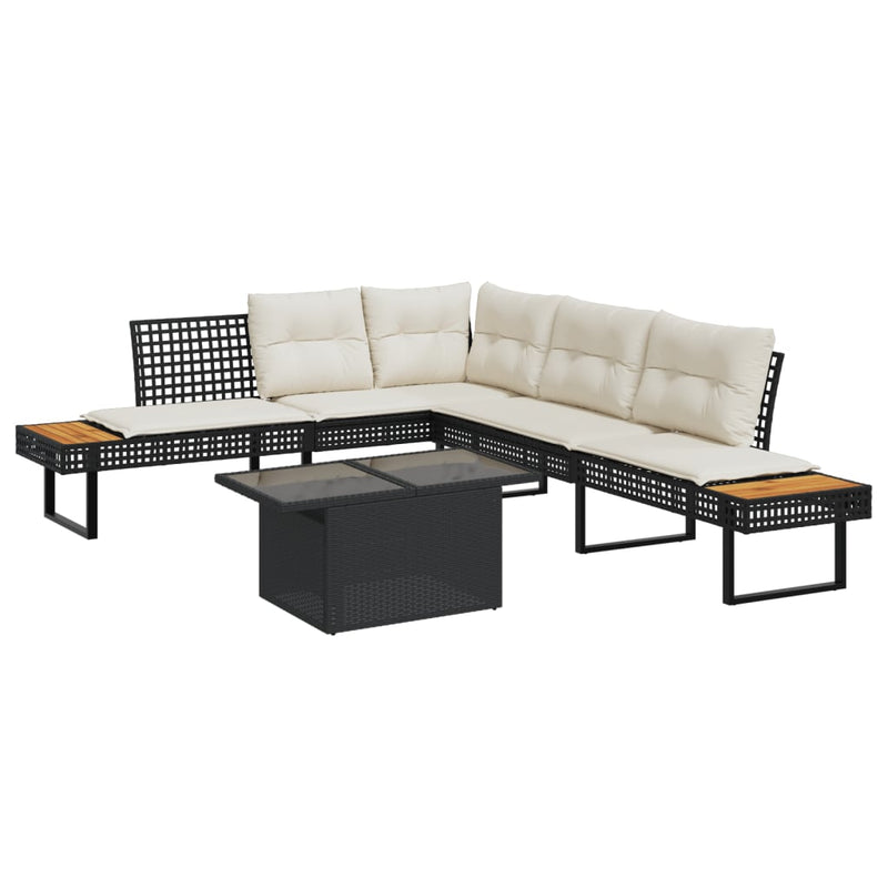 2 Piece Garden Sofa Set with Cushions Black Poly Rattan and Glass