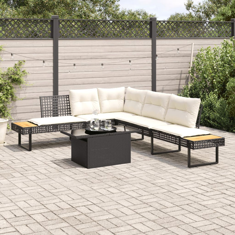 2 Piece Garden Sofa Set with Cushions Black Poly Rattan and Glass