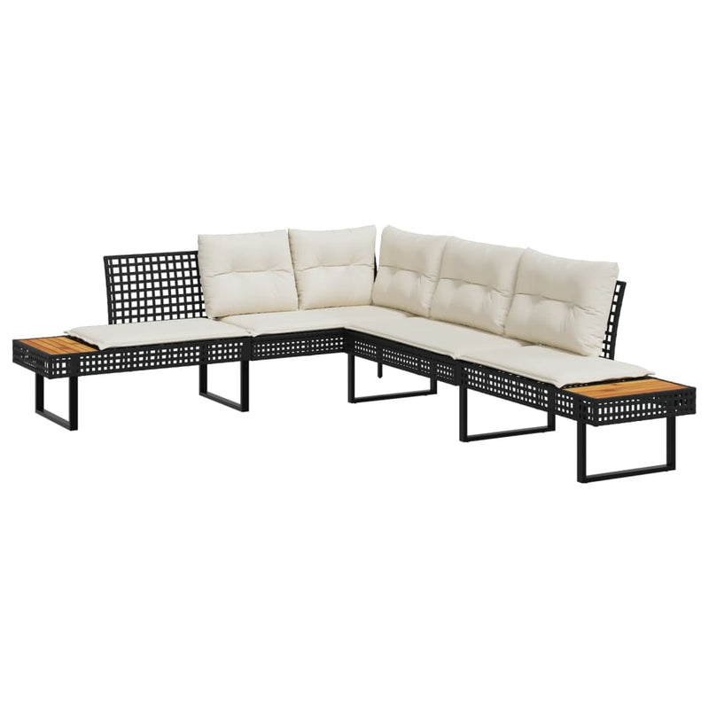 2 Piece Garden Sofa Set with Cushions Black Poly Rattan and Glass