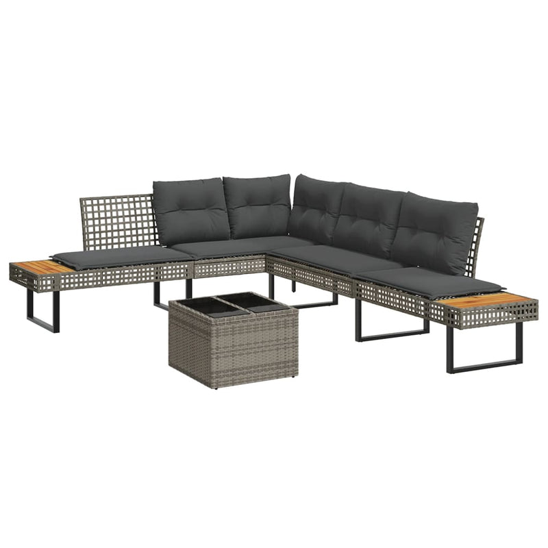 vidaXL 2 Piece Garden Sofa Set with Cushions Grey Poly Rattan and Glass