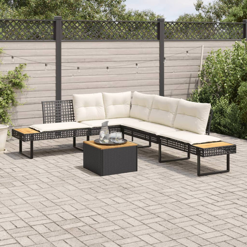 vidaXL 2 Piece Garden Sofa Set with Cushions Black Poly Rattan and Acacia