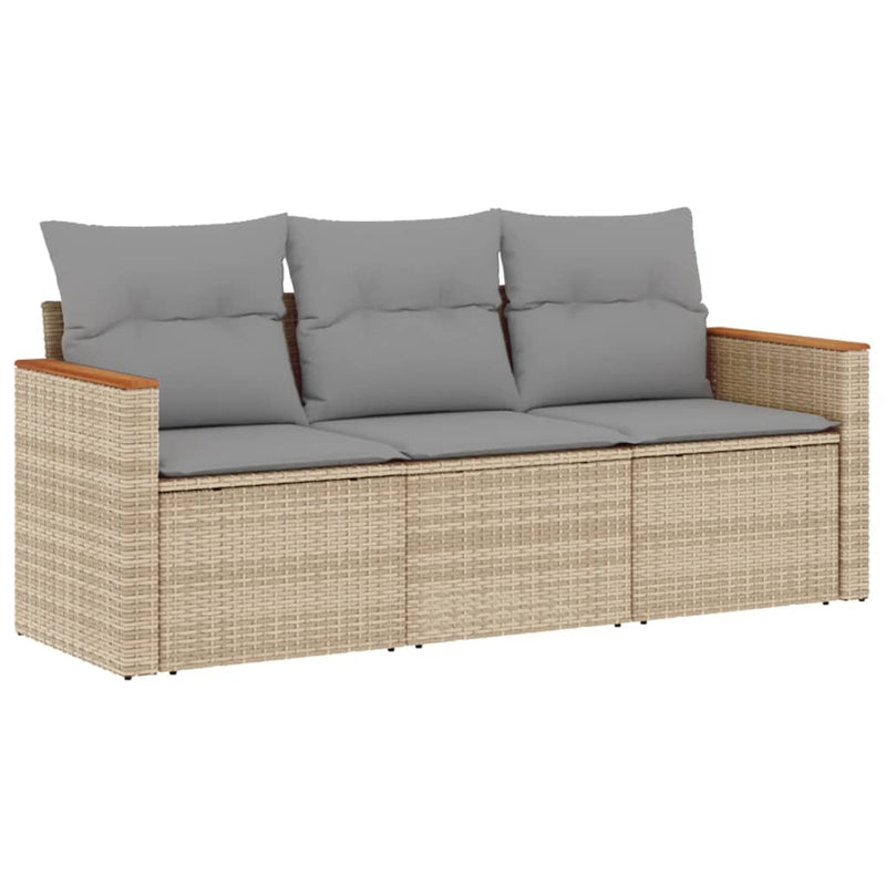 vidaXL 3 Piece Garden Sofa Set with Cushions Beige Poly Rattan