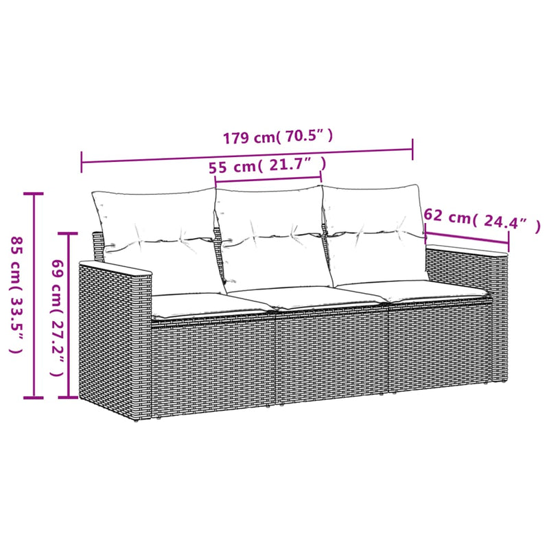 vidaXL 3 Piece Garden Sofa Set with Cushions Beige Poly Rattan
