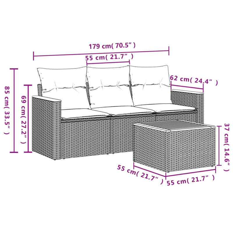 vidaXL 4 Piece Garden Sofa Set with Cushions Black Poly Rattan