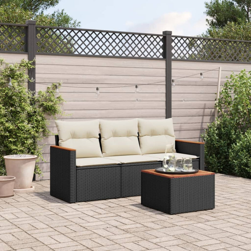 vidaXL 4 Piece Garden Sofa Set with Cushions Black Poly Rattan