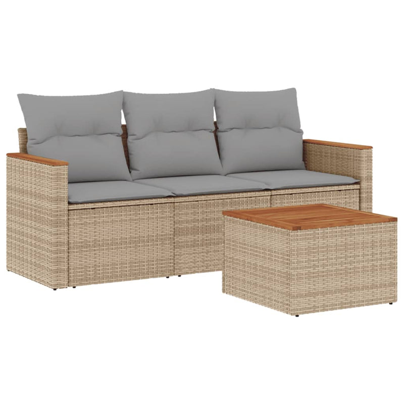 4 Piece Garden Sofa Set with Cushions Beige Poly Rattan