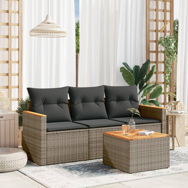 vidaXL 4 Piece Garden Sofa Set with Cushions Grey Poly Rattan