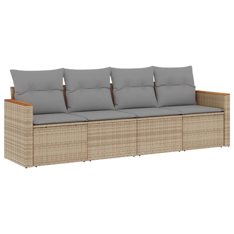 4 Piece Garden Sofa Set with Cushions Beige Poly Rattan