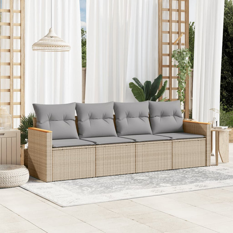 4 Piece Garden Sofa Set with Cushions Beige Poly Rattan