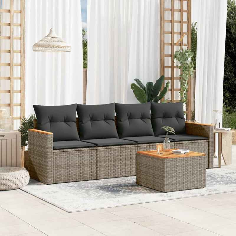 vidaXL 5 Piece Garden Sofa Set with Cushions Grey Poly Rattan