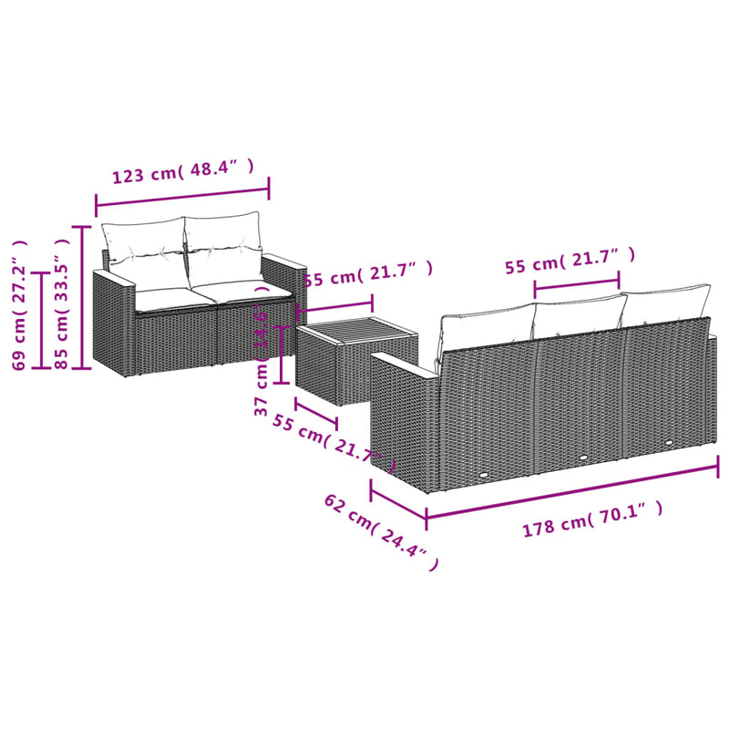 vidaXL 6 Piece Garden Sofa Set with Cushions Black Poly Rattan
