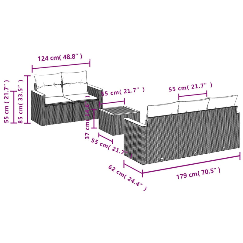 vidaXL 6 Piece Garden Sofa Set with Cushions Grey Poly Rattan