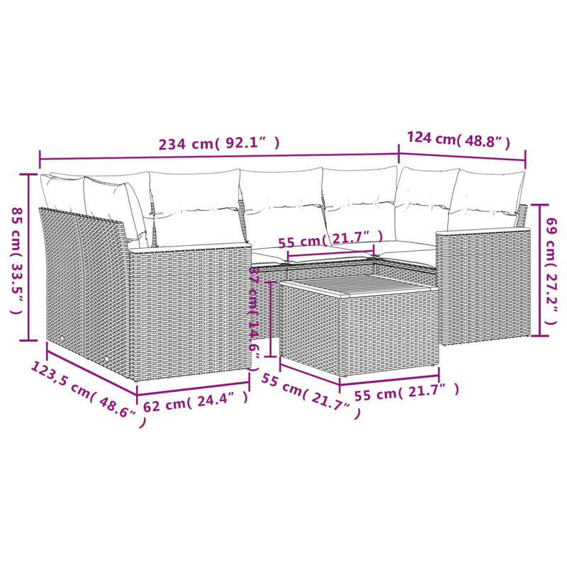 vidaXL 7 Piece Garden Sofa Set with Cushions Black Poly Rattan